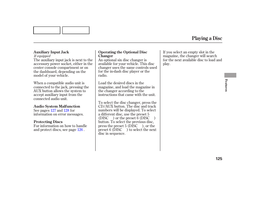 Playing a disc | HONDA 2007 Element - Owner's Manual User Manual | Page 128 / 275