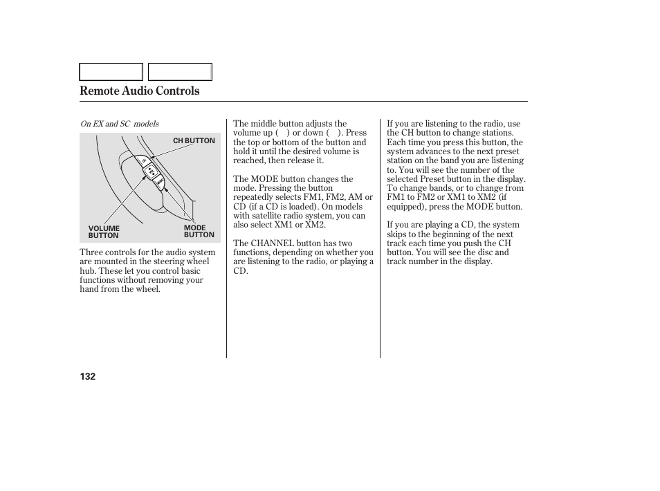 Remote audio controls | HONDA 2007 Element - Owner's Manual User Manual | Page 135 / 275