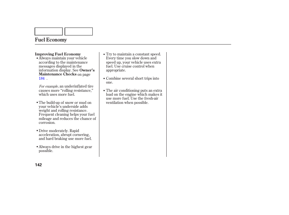 Fuel economy | HONDA 2007 Element - Owner's Manual User Manual | Page 145 / 275