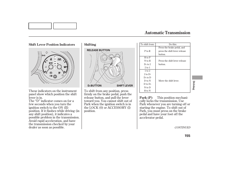 Automatic transmission | HONDA 2007 Element - Owner's Manual User Manual | Page 158 / 275