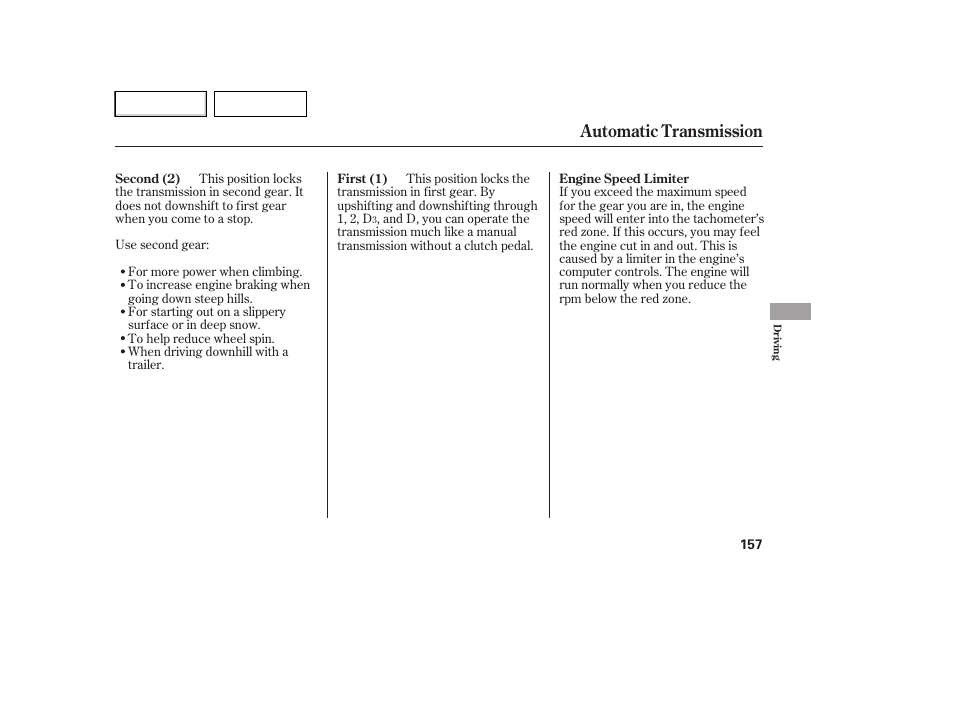 Automatic transmission | HONDA 2007 Element - Owner's Manual User Manual | Page 160 / 275