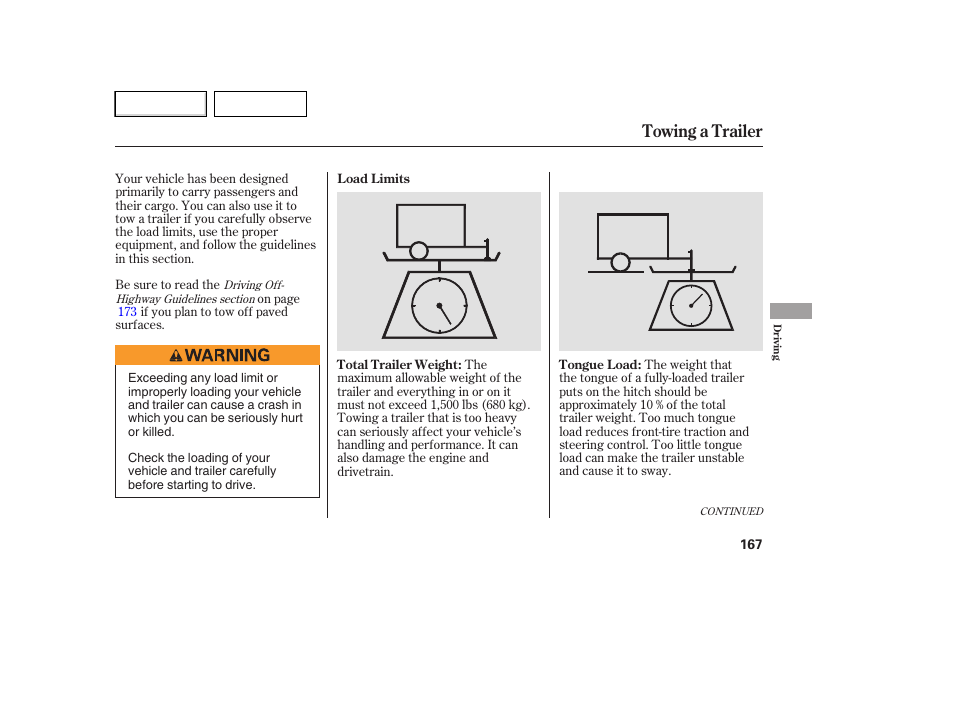 Towing a trailer | HONDA 2007 Element - Owner's Manual User Manual | Page 170 / 275
