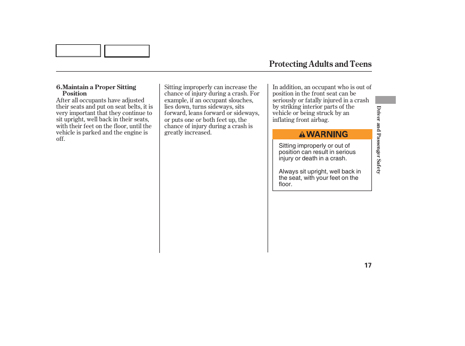 Protecting adults and teens | HONDA 2007 Element - Owner's Manual User Manual | Page 20 / 275