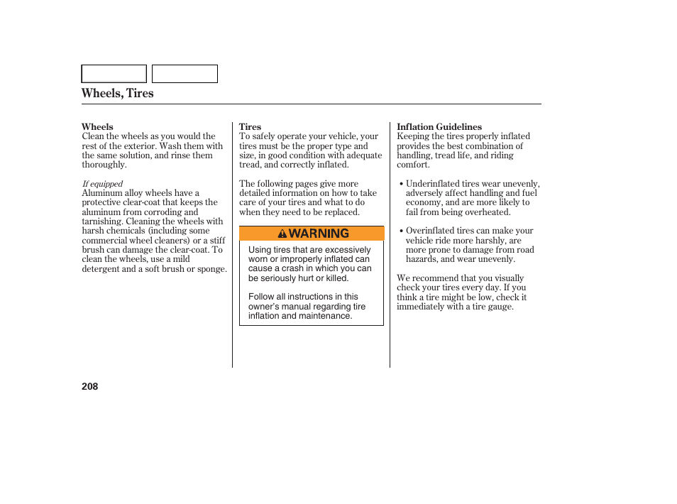 Wheels, tires | HONDA 2007 Element - Owner's Manual User Manual | Page 211 / 275