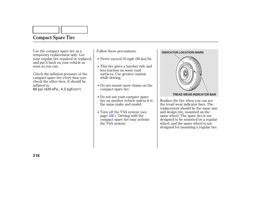 Compact spare tire | HONDA 2007 Element - Owner's Manual User Manual | Page 221 / 275