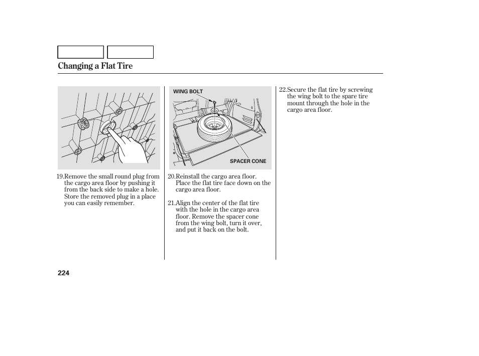 Changing a flat tire | HONDA 2007 Element - Owner's Manual User Manual | Page 227 / 275