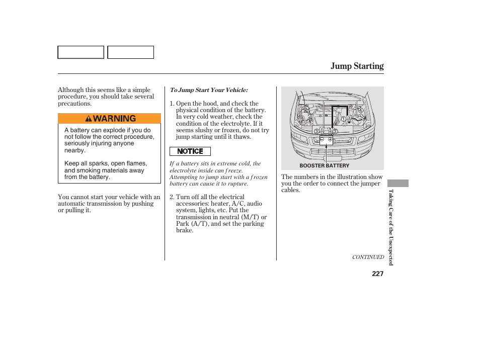 Jump starting | HONDA 2007 Element - Owner's Manual User Manual | Page 230 / 275
