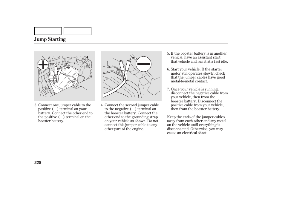 Jump starting | HONDA 2007 Element - Owner's Manual User Manual | Page 231 / 275