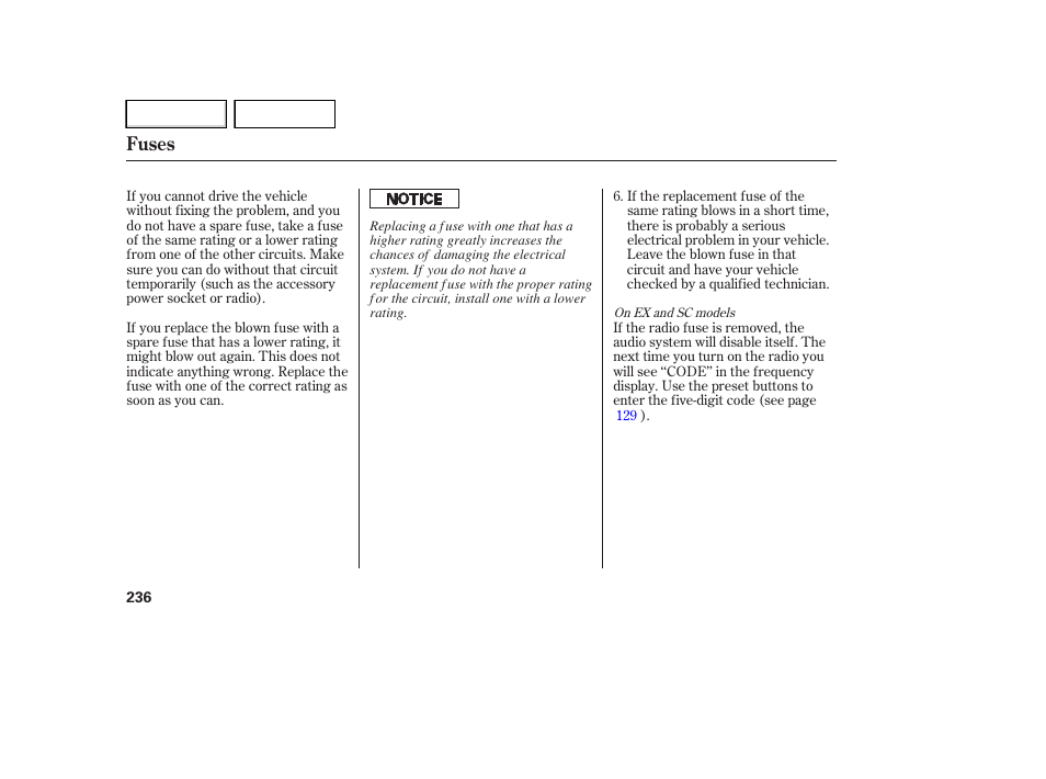 Fuses | HONDA 2007 Element - Owner's Manual User Manual | Page 239 / 275