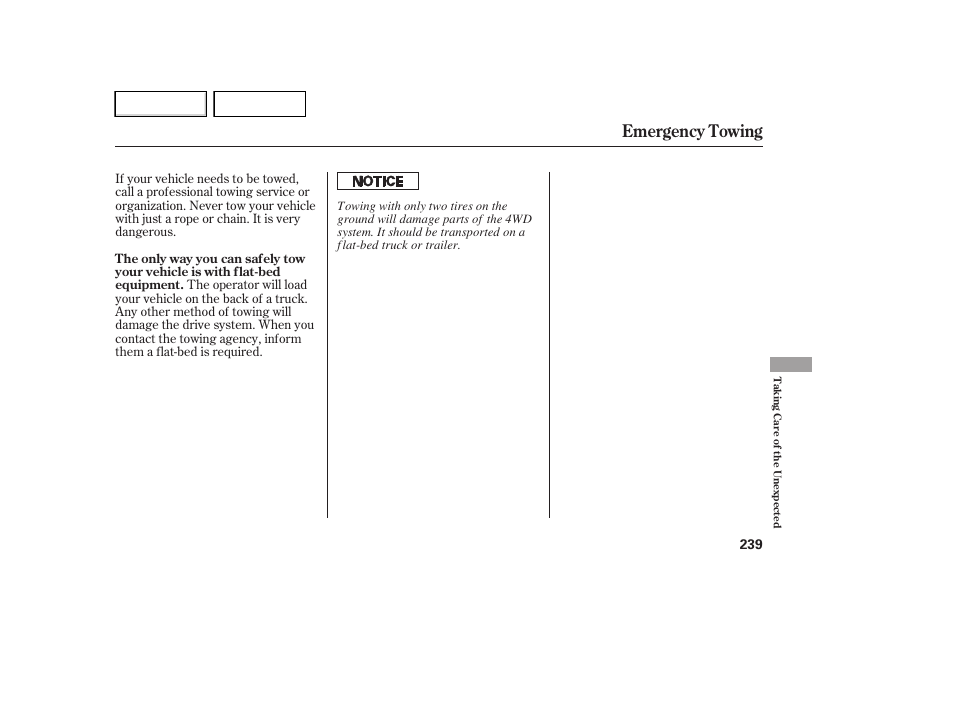 Emergency towing | HONDA 2007 Element - Owner's Manual User Manual | Page 242 / 275