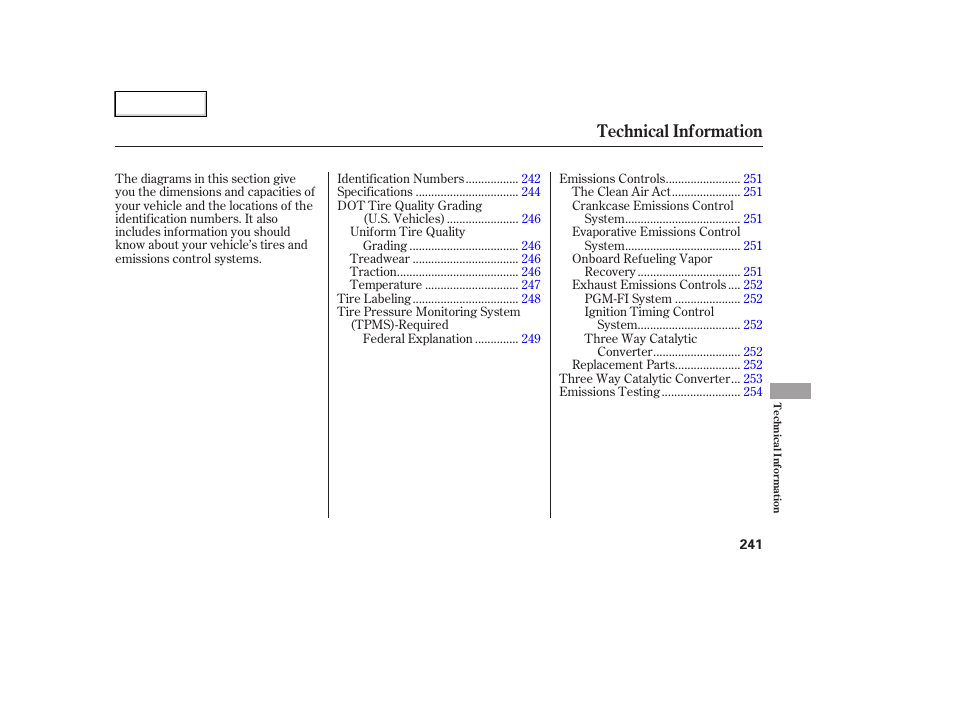 Technical information | HONDA 2007 Element - Owner's Manual User Manual | Page 244 / 275