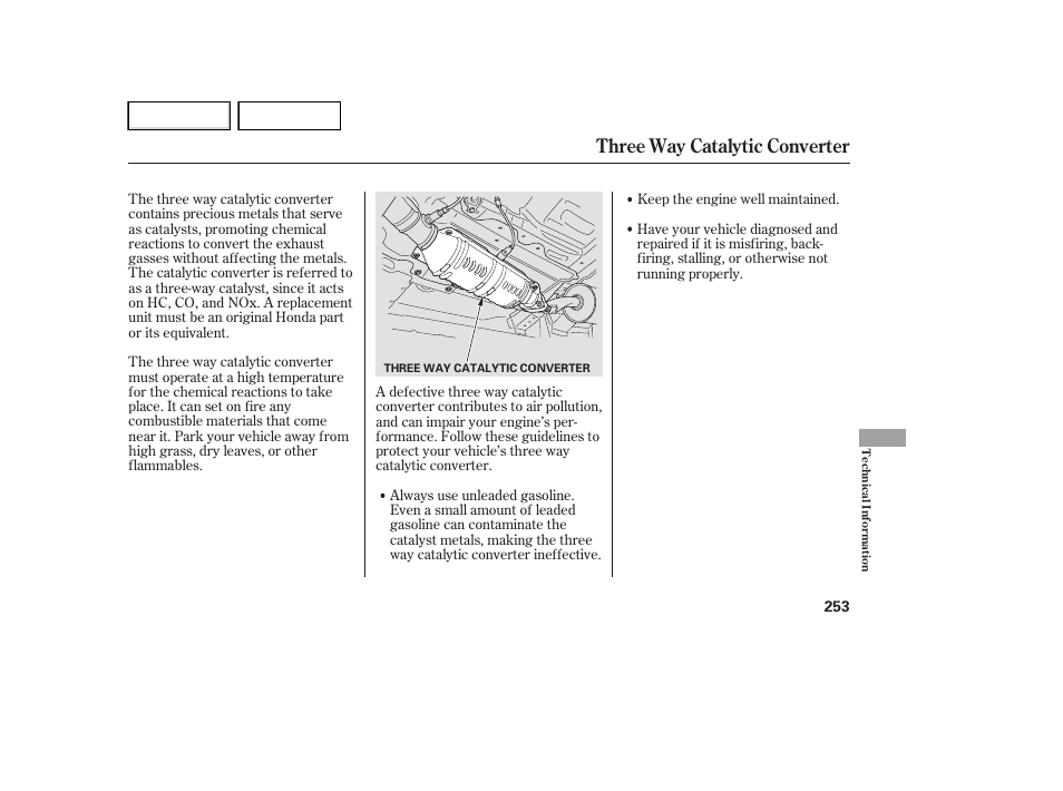 Three way catalytic converter | HONDA 2007 Element - Owner's Manual User Manual | Page 256 / 275