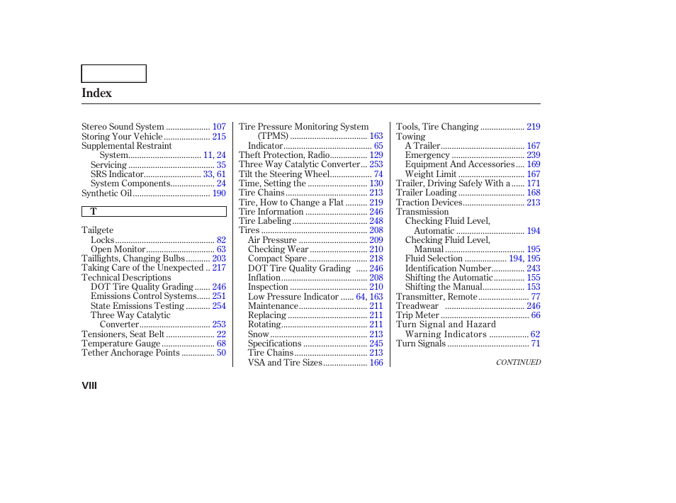 Index | HONDA 2007 Element - Owner's Manual User Manual | Page 273 / 275