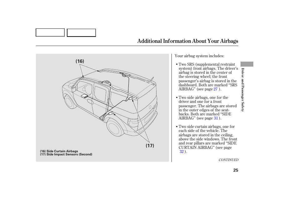 Additional information about your airbags | HONDA 2007 Element - Owner's Manual User Manual | Page 28 / 275