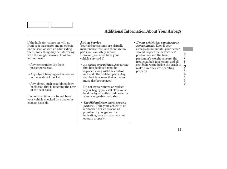 Additional information about your airbags | HONDA 2007 Element - Owner's Manual User Manual | Page 38 / 275