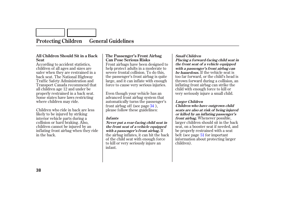 Protecting children general guidelines | HONDA 2007 Element - Owner's Manual User Manual | Page 41 / 275