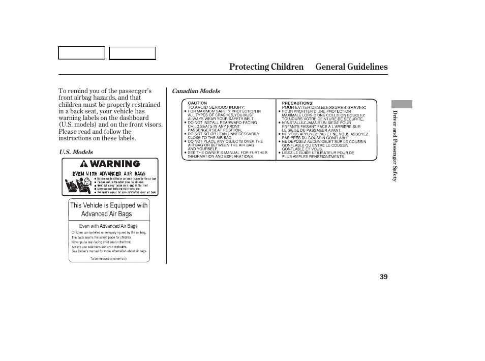 Protecting children general guidelines | HONDA 2007 Element - Owner's Manual User Manual | Page 42 / 275