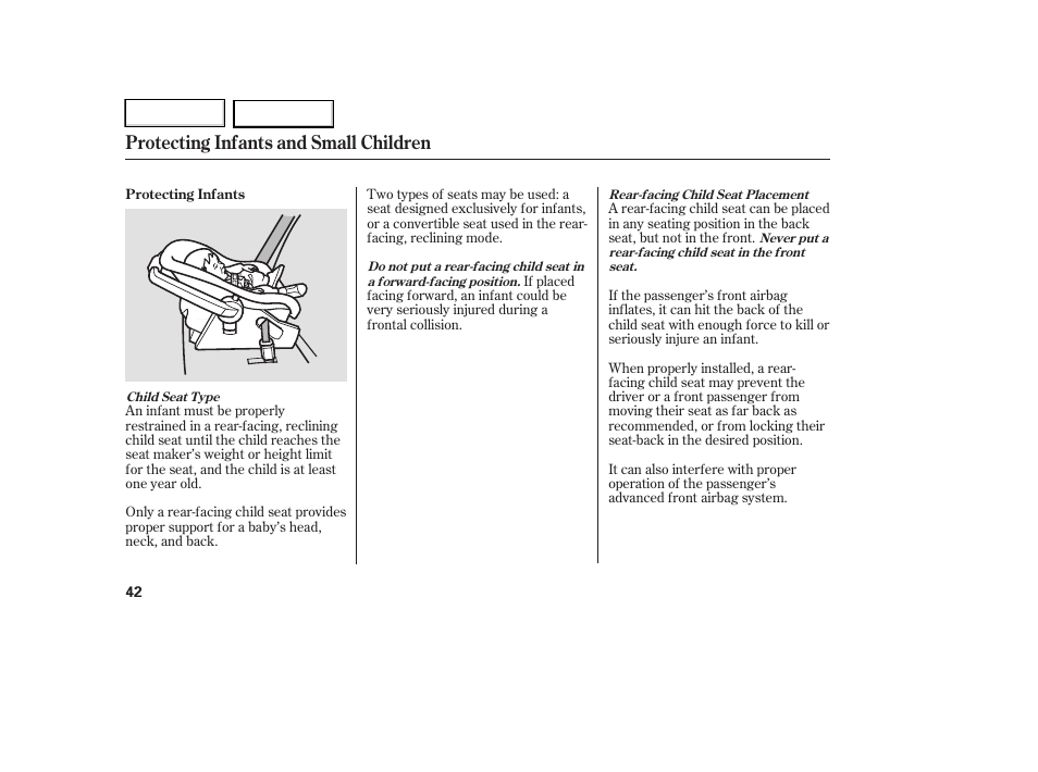 Protecting infants and small children | HONDA 2007 Element - Owner's Manual User Manual | Page 45 / 275