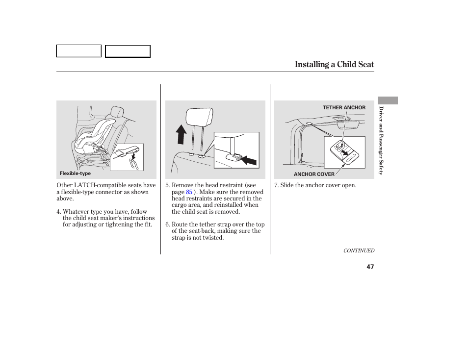 Installing a child seat | HONDA 2007 Element - Owner's Manual User Manual | Page 50 / 275