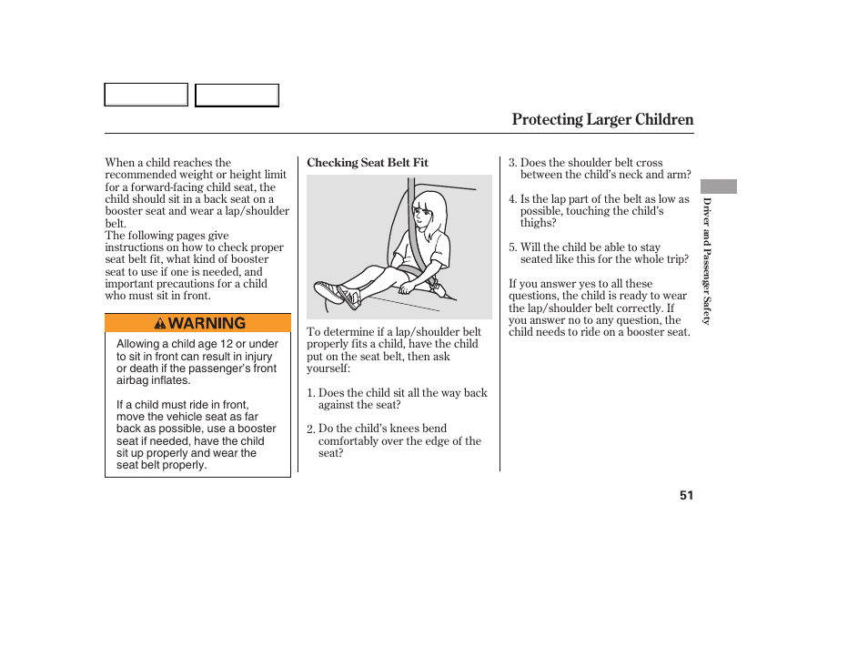 Protecting larger children | HONDA 2007 Element - Owner's Manual User Manual | Page 54 / 275