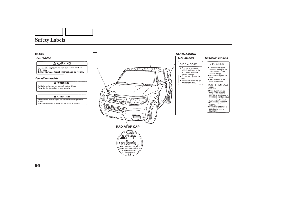 Safety labels | HONDA 2007 Element - Owner's Manual User Manual | Page 59 / 275