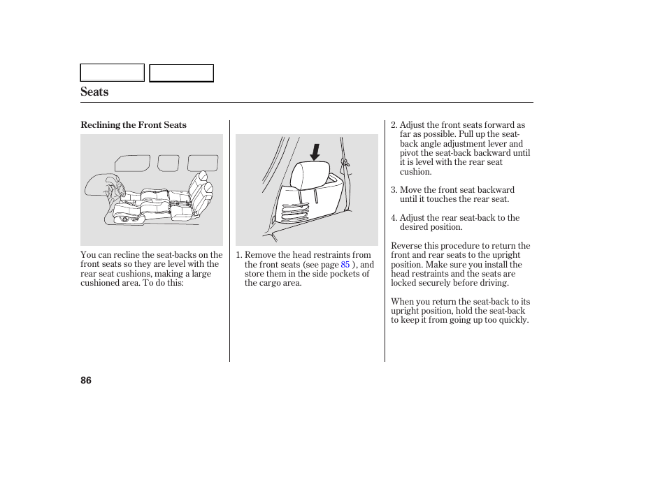 Seats | HONDA 2007 Element - Owner's Manual User Manual | Page 89 / 275