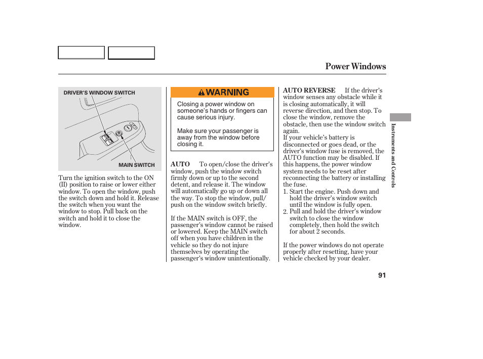 Power windows | HONDA 2007 Element - Owner's Manual User Manual | Page 94 / 275