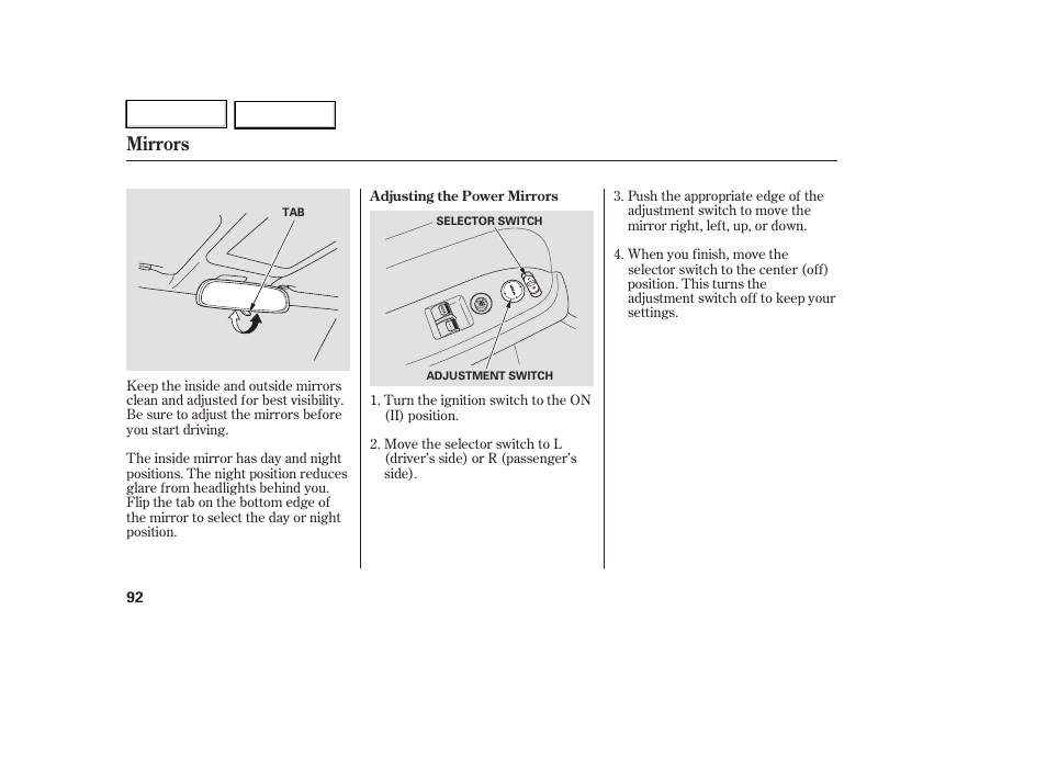 Mirrors | HONDA 2007 Element - Owner's Manual User Manual | Page 95 / 275