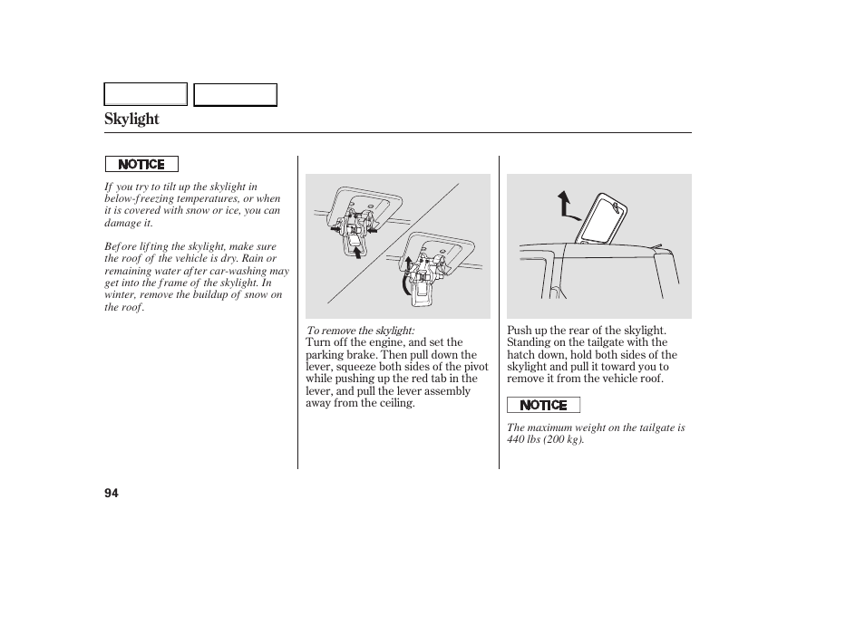 Skylight | HONDA 2007 Element - Owner's Manual User Manual | Page 97 / 275