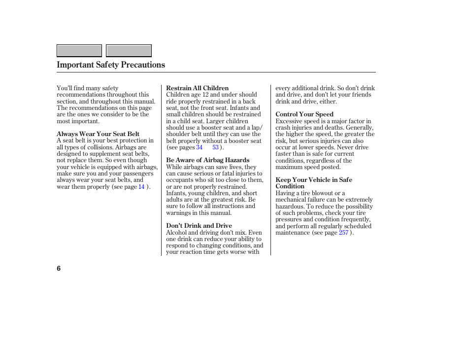 9b0707o00006a, Important safety precautions | HONDA 2007 CR-V - Owner's Manual User Manual | Page 10 / 352