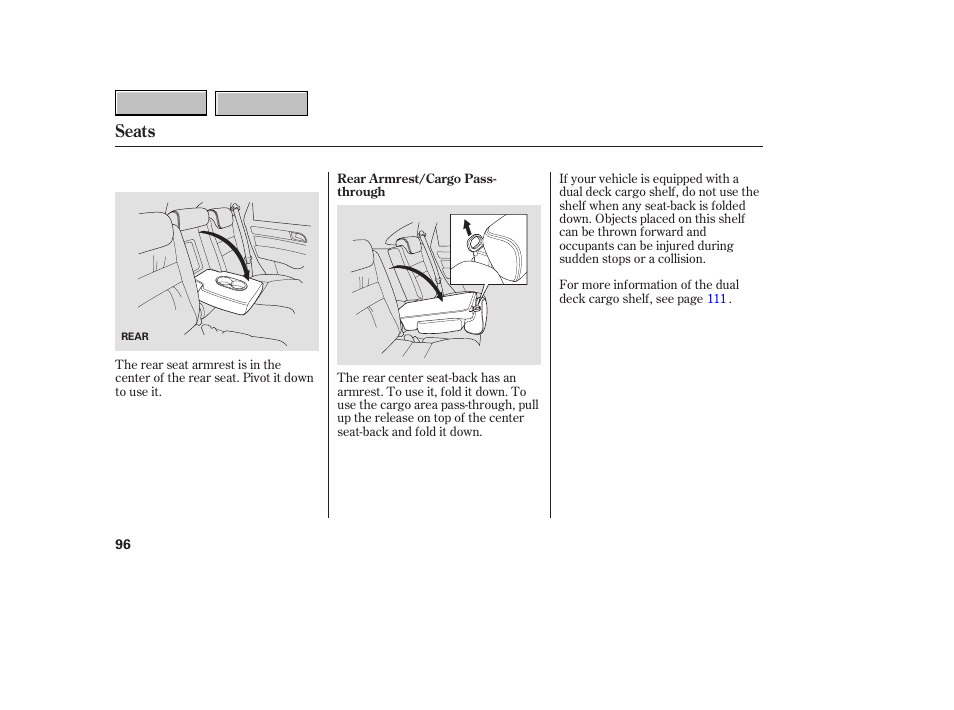 9b0707o00096a, Seats | HONDA 2007 CR-V - Owner's Manual User Manual | Page 100 / 352