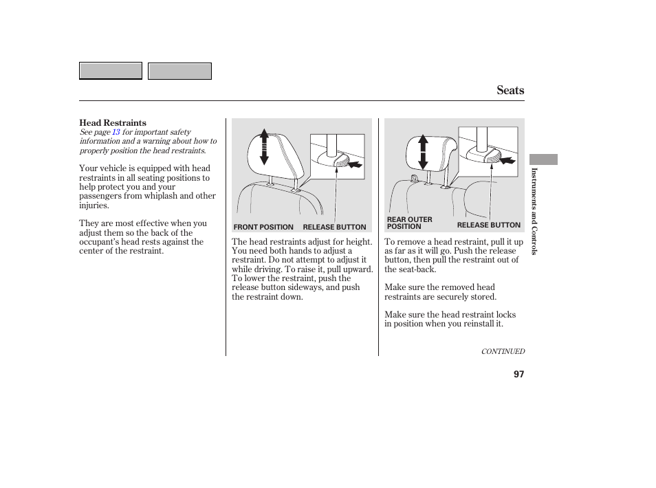 Seats | HONDA 2007 CR-V - Owner's Manual User Manual | Page 101 / 352