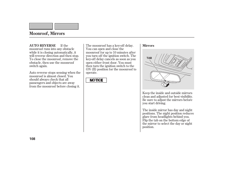 9b0707o00108a, Moonroof, mirrors | HONDA 2007 CR-V - Owner's Manual User Manual | Page 112 / 352