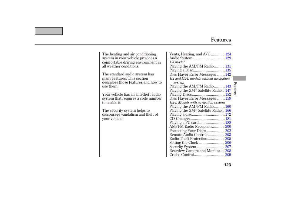 9b070703indxa, Features | HONDA 2007 CR-V - Owner's Manual User Manual | Page 127 / 352