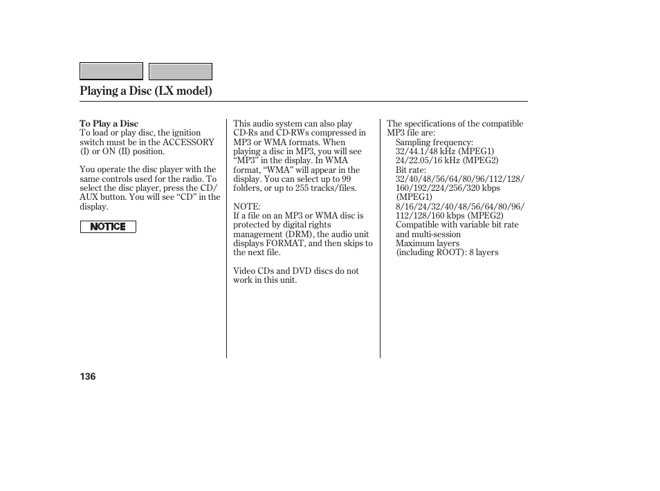 Playing a disc (lx model) | HONDA 2007 CR-V - Owner's Manual User Manual | Page 140 / 352
