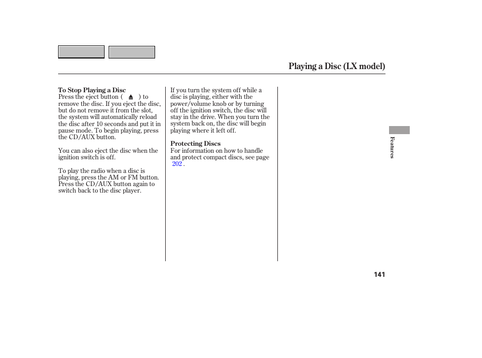 Playing a disc (lx model) | HONDA 2007 CR-V - Owner's Manual User Manual | Page 145 / 352