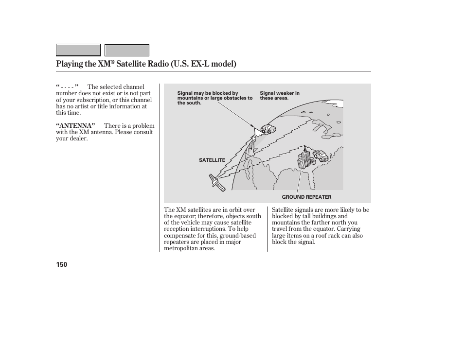 9b0707o00150a, Playing the xm satellite radio (u.s. ex-l model) | HONDA 2007 CR-V - Owner's Manual User Manual | Page 154 / 352