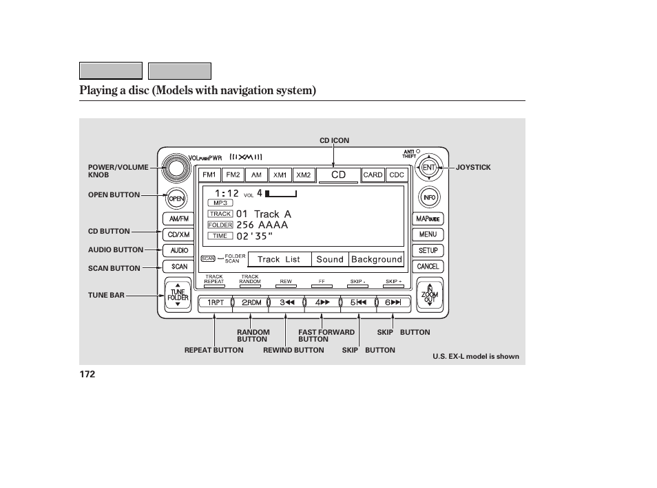 Playing a disc (models with navigation system) | HONDA 2007 CR-V - Owner's Manual User Manual | Page 176 / 352