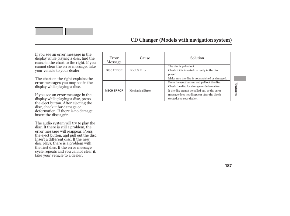 Cd changer (models with navigation system) | HONDA 2007 CR-V - Owner's Manual User Manual | Page 191 / 352