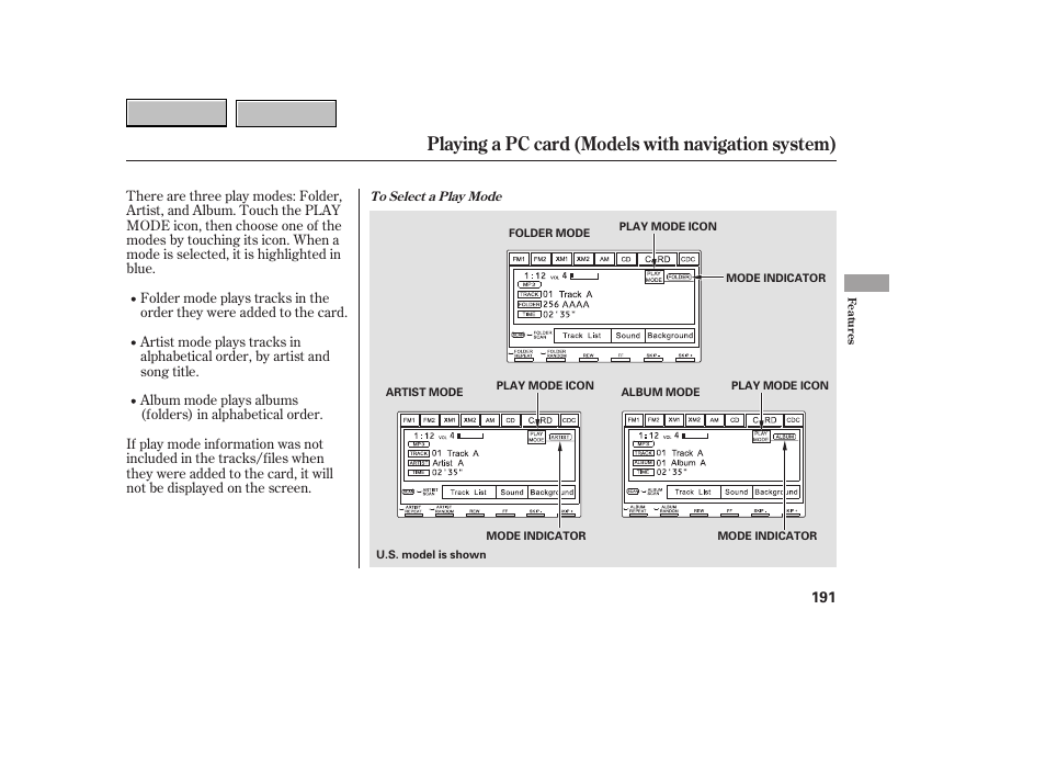 9b0707o00191a, Playing a pc card (models with navigation system) | HONDA 2007 CR-V - Owner's Manual User Manual | Page 195 / 352