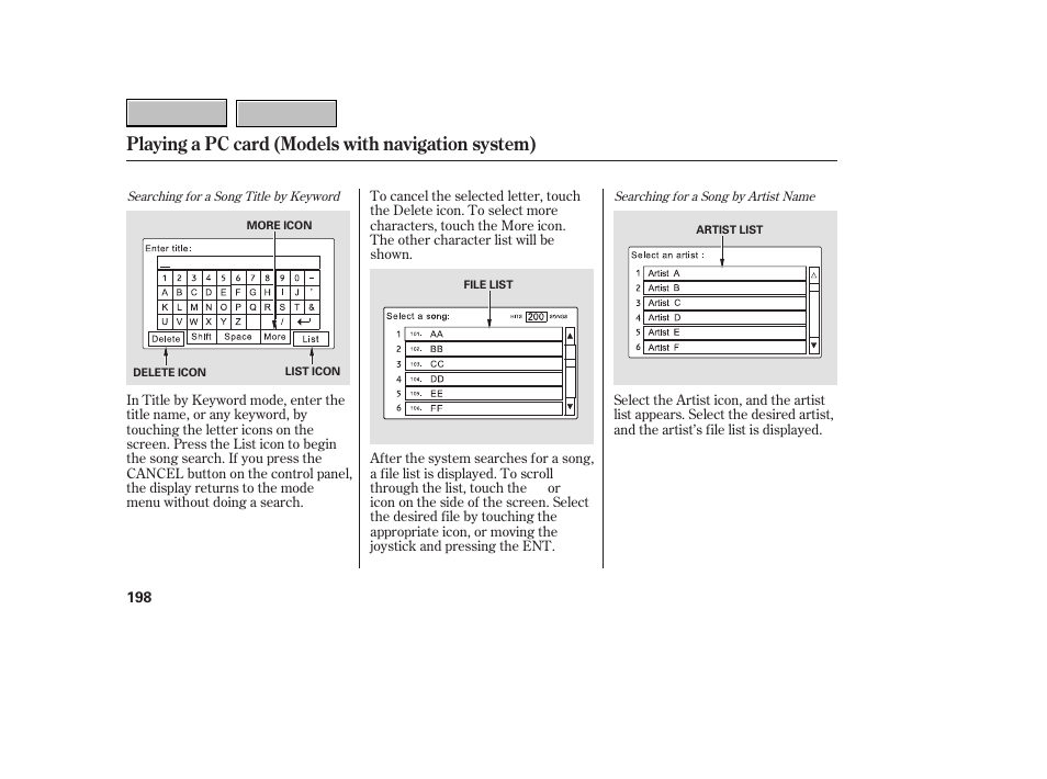 Playing a pc card (models with navigation system) | HONDA 2007 CR-V - Owner's Manual User Manual | Page 202 / 352