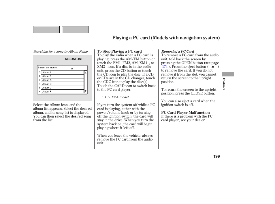 Playing a pc card (models with navigation system) | HONDA 2007 CR-V - Owner's Manual User Manual | Page 203 / 352