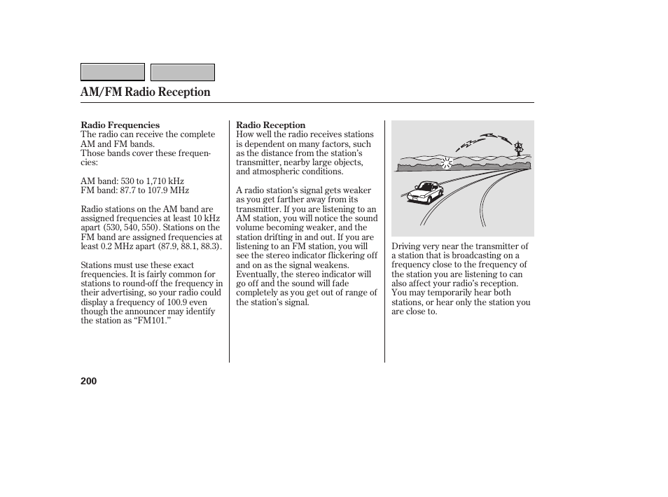 Am/fm radio reception | HONDA 2007 CR-V - Owner's Manual User Manual | Page 204 / 352