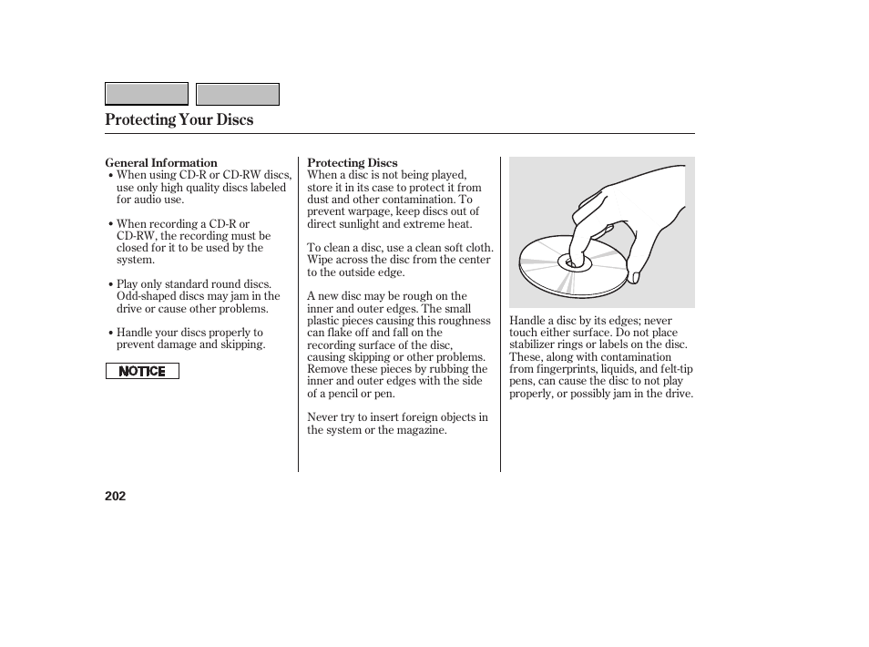 Protecting your discs | HONDA 2007 CR-V - Owner's Manual User Manual | Page 206 / 352