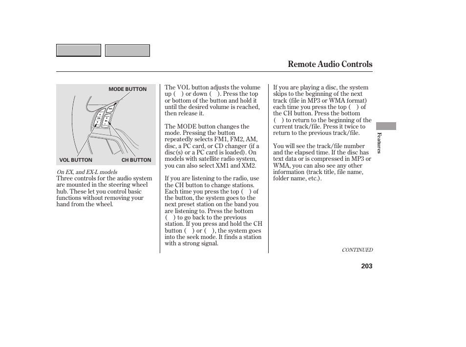 Remote audio controls | HONDA 2007 CR-V - Owner's Manual User Manual | Page 207 / 352