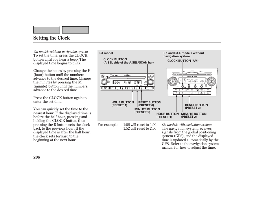 Setting the clock | HONDA 2007 CR-V - Owner's Manual User Manual | Page 210 / 352