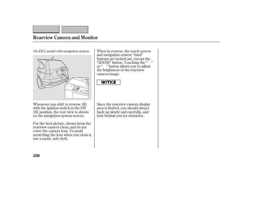 9b0707o00208a, Rearview camera and monitor | HONDA 2007 CR-V - Owner's Manual User Manual | Page 212 / 352