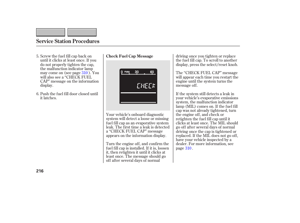 Service station procedures | HONDA 2007 CR-V - Owner's Manual User Manual | Page 220 / 352