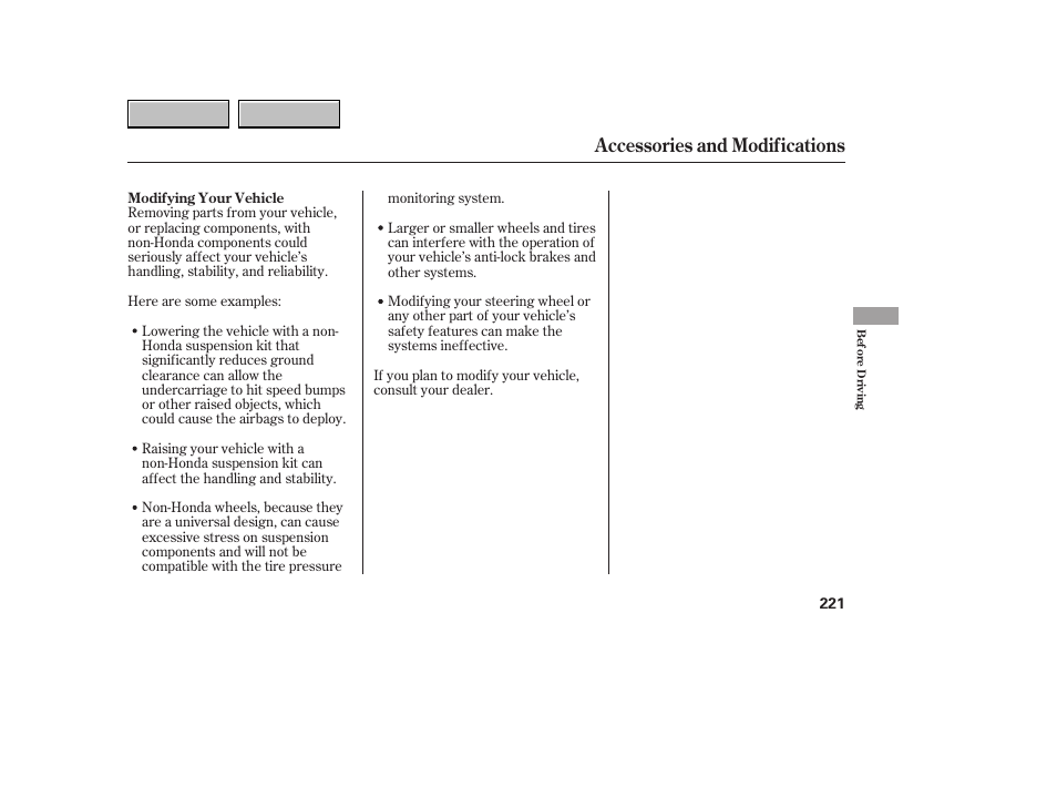 9b0707o00221a, Accessories and modifications | HONDA 2007 CR-V - Owner's Manual User Manual | Page 225 / 352