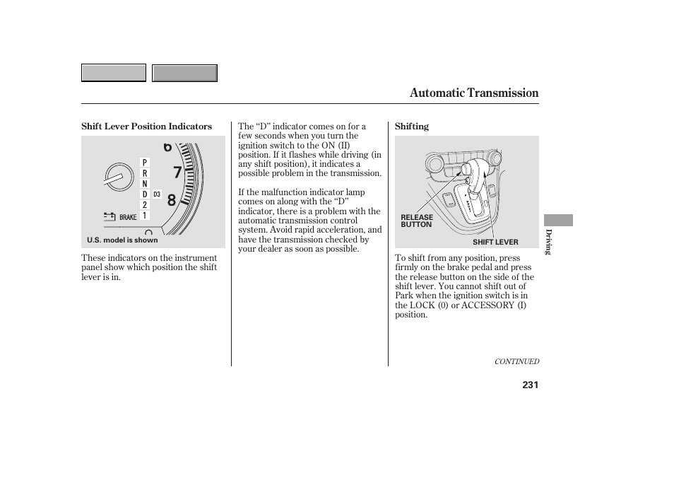 Automatic transmission | HONDA 2007 CR-V - Owner's Manual User Manual | Page 235 / 352